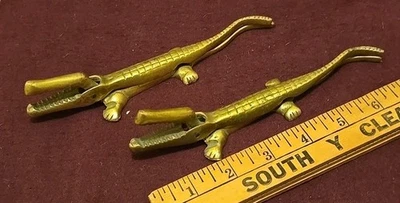 2 Vintage Solid Brass Alligator Crocodile Nut Cracker Metal 7" Long - Image 1 of 4