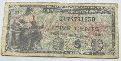 5c US Military Payment Certificate Note - Series 481 - Ten Cents - No Reserve - Image 1 of 2
