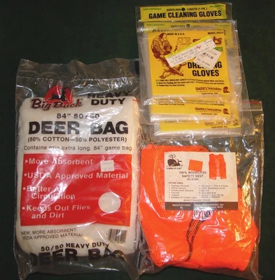 Orange Hunting Vest, Heavy Duty Deer Bag, 3 pr. Disposable Field Dressing Golves - Image 1 of 4