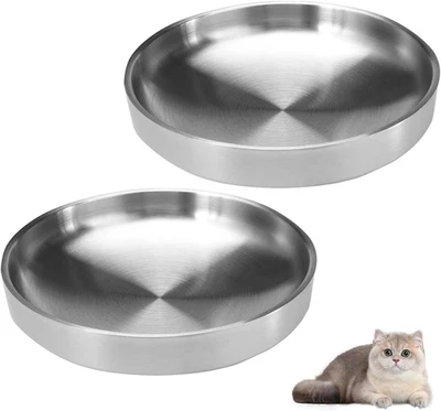 2 Pezzi Ciotole Acciaio Gatto, 15 Cm Ciotole Piatte per Gatti in Acciaio Inox, A - Immagine 1 di 4