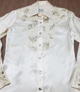 Vintage Wrangler Western Authentic Long Sleeve Pearl Snap 70's Shirt Women's 30 - Picture 1 of 14