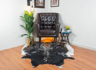 Alfombra de cuero de vaca tricolor 6x6 pies grande piel de vaca decoración del hogar alfombra cuero real ocultar Foto 1 de 4