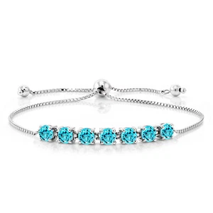 925 Sterling Silver Swiss Blue Topaz Tennis Bracelet For Women (3.50 Cttw, - Picture 1 of 3