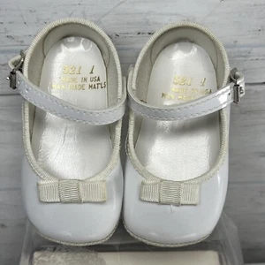 Vintage NOS White Mary Jane Infant Shoes 0-3m Buckle Bow Made In USA - Picture 1 of 7
