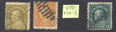 US Scott #470 & #472-473 Estate Lot of Washington Franklins F/VF! - Image 1 of 2