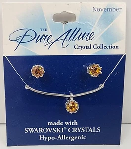 Pure Allure November Birth Stone Silver Tone Necklace Earring Swarovski Crystal - Picture 1 of 4