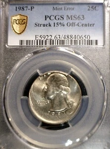 1987 PCGS MS63 OFF CENTER + BIG DIE CRK ERROR Washington Quarter CH BU O/C Coin - Picture 1 of 8