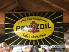 Vintage pennzoil Gas & Oil Sign original porcelain Rare  Black & Yellow Sunburst