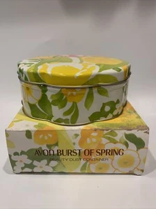 Vintage 1977 Avon "Burst Of Spring" Floral Beauty Staubbehälter Dose Neu in Box - Bild 1 von 8