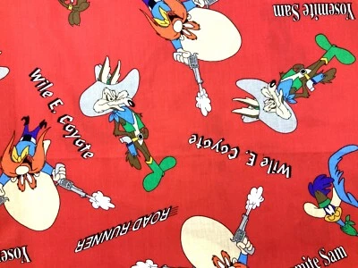 LOONEY TUNES Roadruner WileCoyote, Yosemi Sam Red cotton fabric 24" wide by 29" - Image 1 of 4