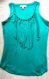 Michael Kors Tanktop Fransen Stretch Strick Medium Grün Neu ohne Etikett - Bild 1 von 3