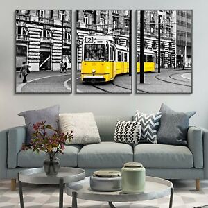 Set 3 Black White Urban Art Bus Silk Canvas Poster Wall Decor Unframed #525