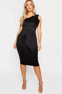 boohoo plus one shoulder midi dressUK 16-18 womens pleated detail evening party - Picture 1 of 3