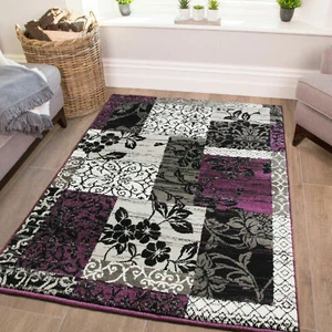 Sale Purple Black Grey Patchwork Floor Soft Living Room Rug Mat - Picture 1 of 14