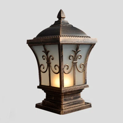 Outdoor Post Lamp Glass Lantern Garden LightingYard Gate Vintage Pillar Light - Image 1 of 4
