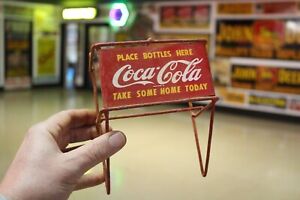 SCARCE 1950s PLACE BOTTLE COCA COLA TAKE HOME PAINTED METAL SHOPPING CART SIGN