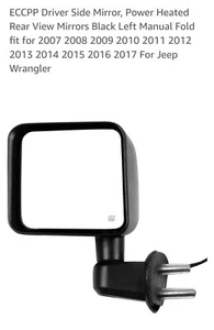 Black Fits For 2007-17 Jeep Wrangler Right Side Mirror Manual Fold Power Heated - Picture 1 of 7