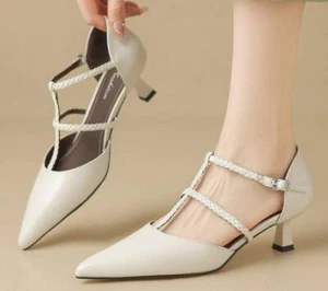 Sexy Mujeres Puntera Punta Punta Bloque Tacones Cuero Hebilla Correa Sandalias Fecha Dama Zapatos - Imagen 1 de 10