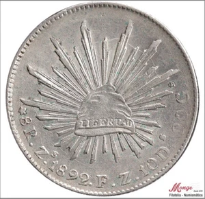  Mexico     8 Reales 1892 FZ / Zacatecas / 27,07 gr. plata EBC        - Bild 1 von 2