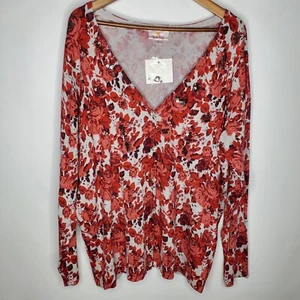 Quacker Factory Womens Floral Beaded V Neck Cardigan Size XL Bling Art To Wear - Picture 1 of 11