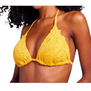 Shade & Shore Small Yellow Crochet Removable Pads Bikini Triangle Swim Top - Picture 1 of 7