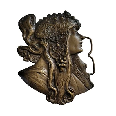 Alphonse Mucha Bergamot Brass Works E-60 Art Nouveau Boho Belt Buckle 70's - Image 1 of 4