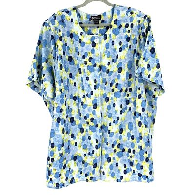 Maggie Barnes Geometric Print Shirt Blouse Tunic Top Women's 34W Blue Button Up - Image 1 of 4