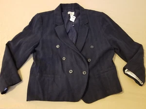 Womens New Ann Taylor Linen Jacket Blazer 14 Navy Blue - Picture 1 of 10