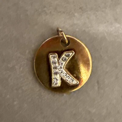 Dije de disco inicial letra piedra transparente plata esterlina vermeil oro 18k 1785 Foto 1 de 4