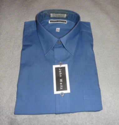复古 John Weitz 衬衫男式纽扣 16 码 34/35 蓝色 NOS — 第 1/3 张图片