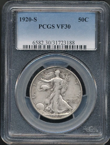 1920-S Walking Liberty Half Dollar PCGS VF 30 *Scarce In This Grade!* Cover