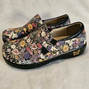ALEGRIA BLACK FLORAL Clog Nurse Shoes Women's Size 37 - Picture 1 of 10