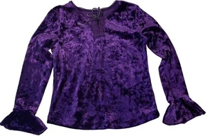Girls Velvet Top S 5/6 Purple Shirt Long Sleeve Lace Bow Fairy Whimsigoth Y2K - Picture 1 of 6