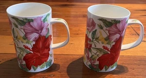 Pair of Dunoon Fine bone china Seychelles Hibiscus design tea cups - Picture 1 of 5