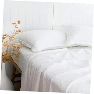  Linen-Textured Bed Sheets Set, Bamboo Rayon, Cotton, Linen Blend Full White - Picture 1 of 8