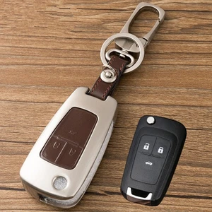 Alloy Brown For Chevrolet Buick 3 Buttons Leather Flip Remote Key Cover Case Fob - Picture 1 of 5