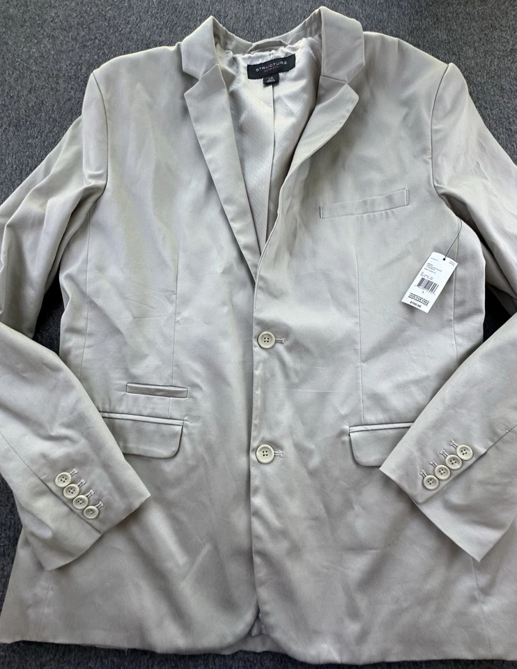 Structure Blazer Mens Large Beige Slim Fit Sport Coat Jacket Core Sateen New - Image 1 of 4