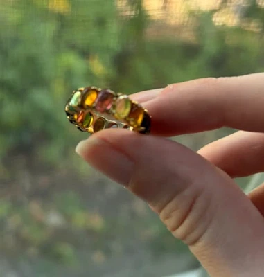 Многоцветный турмалин кабошон 14k твердое золото кольцо sz 5,25 - Изображение 1 из 3