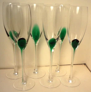 VHTF Vintage LUMINARC 10" GRÜN TROPFEN Kunstglas SEKTFLÖTEN (1 von 6) SELTEN! - Bild 1 von 9