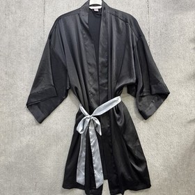 Victoria&rsquo;s Secret Black Satin Robe M/L Belted Kimono Lounge Sleepwear Sexy