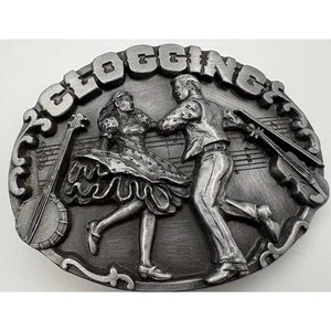 1987 Siskiyou Buckle Co Clogging Pewter Belt Buckle USA Dance Music Banjo Fiddle - Picture 1 of 5