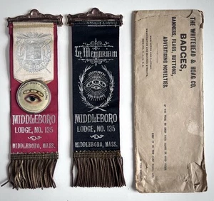 Antique 1900 Independent Order of Odd Fellows Ribbons Middleboro MA Lodge 135 - Picture 1 of 7