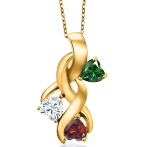 18K Yellow Gold Plated Silver Nano Emerald and White Moissanite and Garnet - Picture 1 of 7