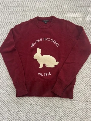 Suéter de lana merino con motivo de conejo borgoña para mujer Brooks Brothers XS Foto 1 de 4