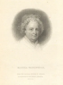 Martha Washington, by John Cheney after Gilbert Stuart 1843 old antique print - Picture 1 of 1
