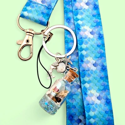 LOST AT SEA LANYARD Sirena Escala Collar Correa, Concha y Botella Colgante Llavero 1W Foto 1 de 4