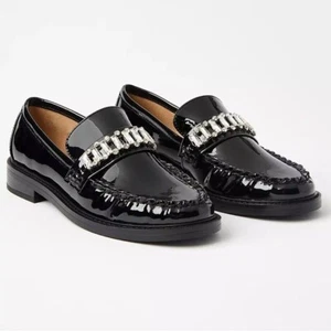 LOFT schwarze Damen-Slipper Lack Kunstleder Kristallverzierung Halbschuhe 8,5 M - Bild 1 von 8