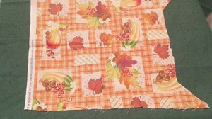 Fabric Concord Brown Checkerboard with Fall Leaves, Acorns, Squash $1.25 - Picture 1 of 3
