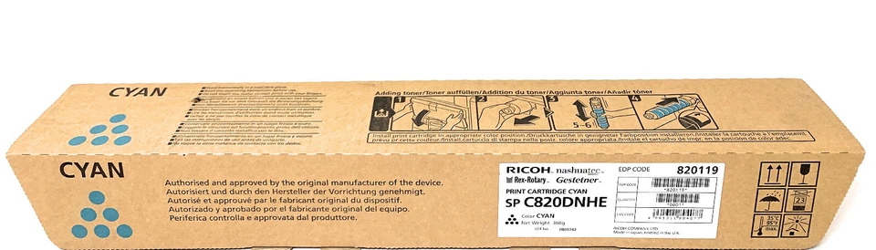 Ricoh 820119 SP C820DNHE Cyan Original Toner Aficio SP C820dn/SP C821dn - Image 1 of 1