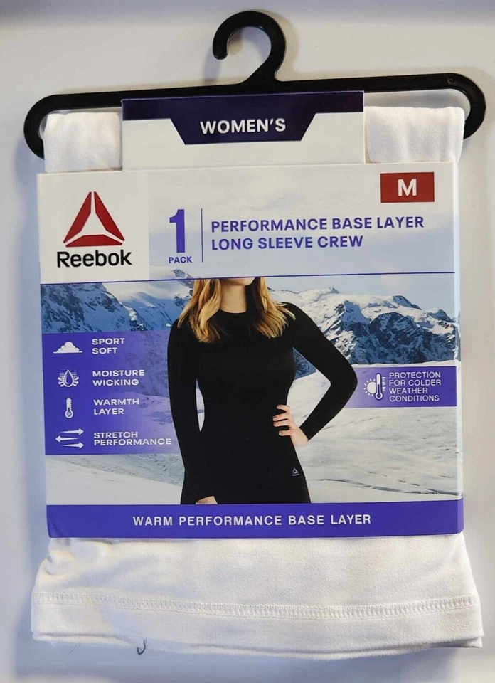Reebok Women's Medium Base Layer Long-Sleeve White Top Warm Performance
